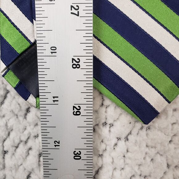 Brooks Brothers 100% Silk Tie OS Navy Green Stripe Preppy Officecore - Picture 7 of 8
